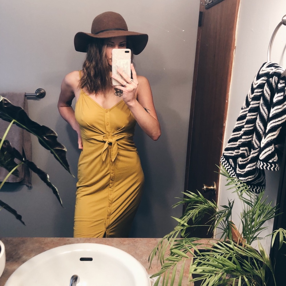 Mid length mustard dress